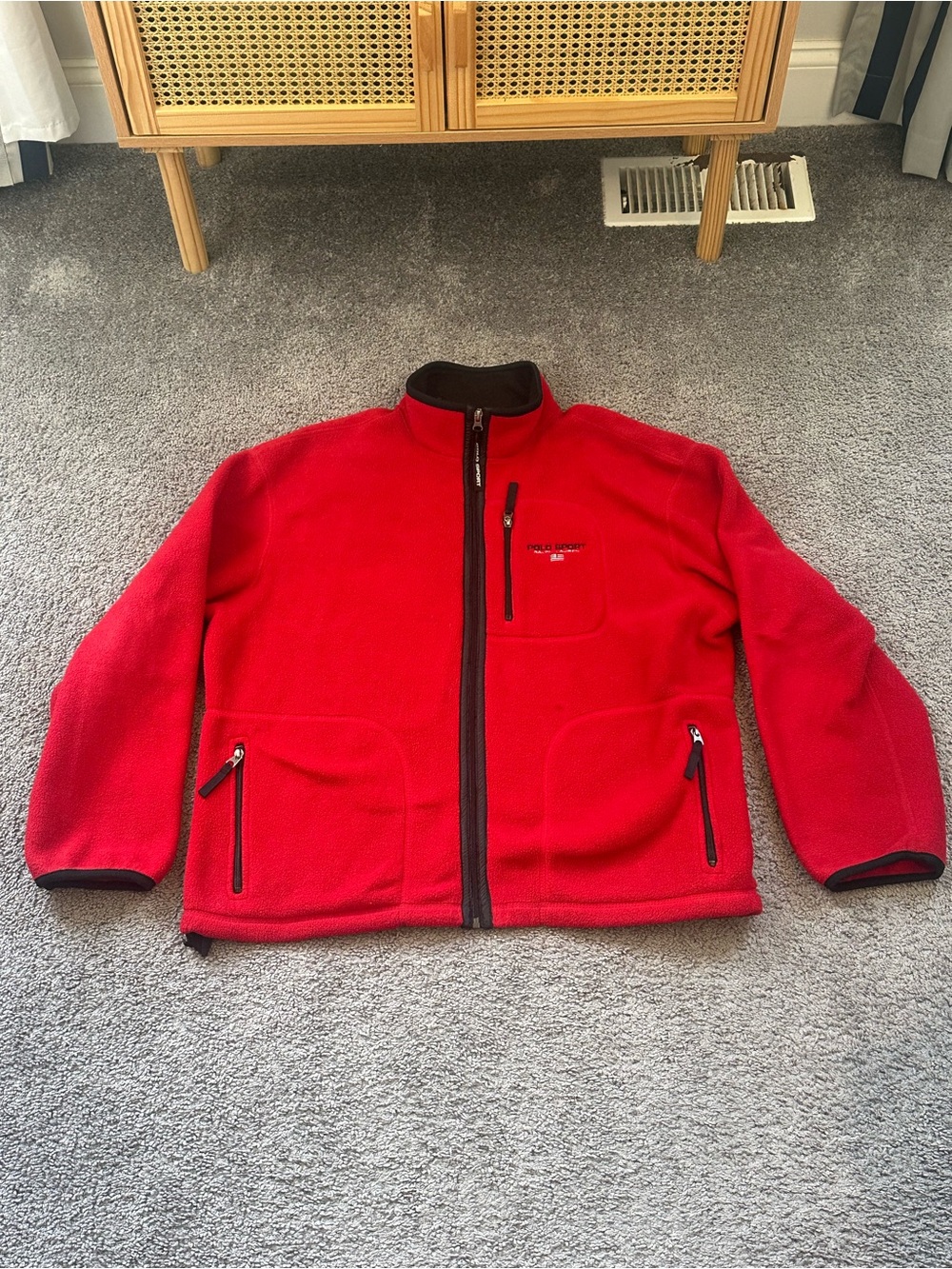 Vintage 1990s Polo Sport Ralph Lauren Men's Red Full-Zip Fleece Jacket